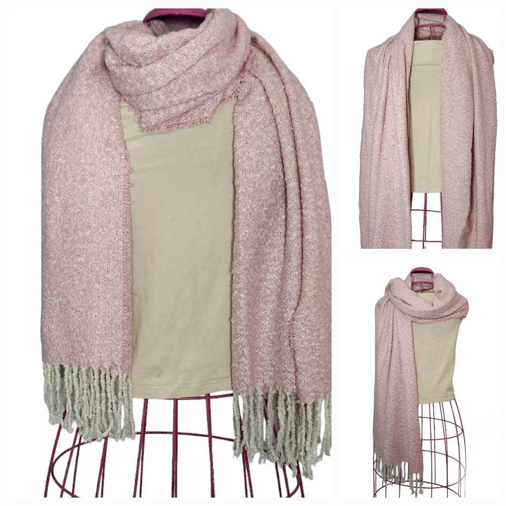 Pashmina wrap/scarf with tassels. Light pink/cream color blend. Super soft.